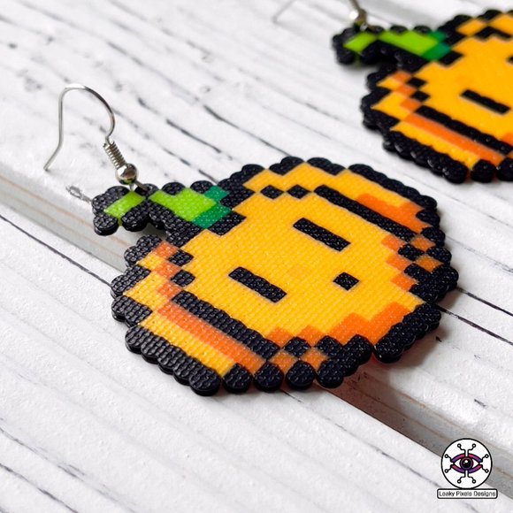 Halloween Pumpkin Perler Earrings - Picture 3 of 3